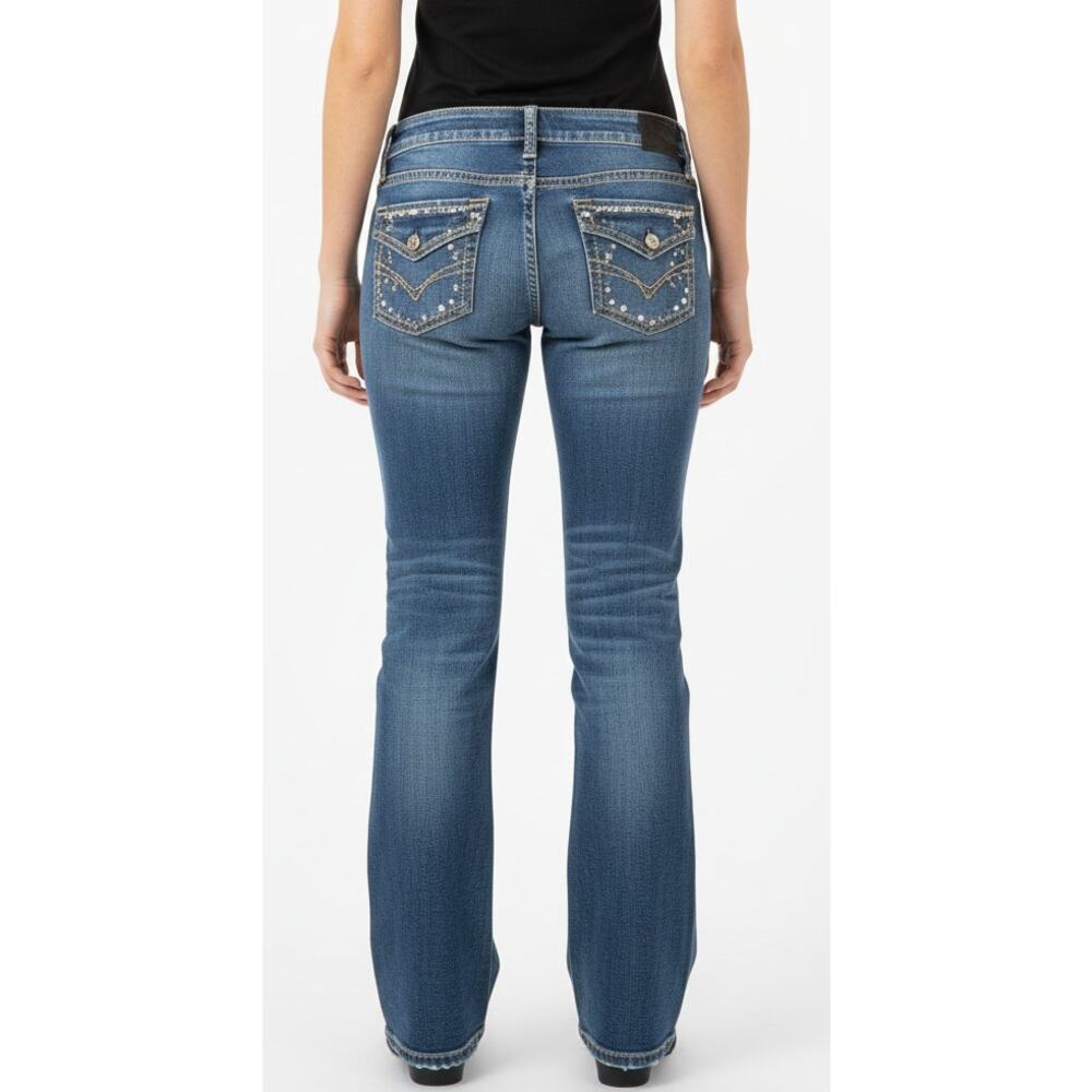 Silver Suki Mid Rise Slim Bootcut Embellished Pockets Cotton Stretch, Women 31
